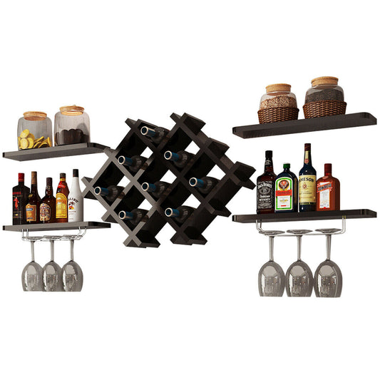 Floating Wall Mounted Wine Rack with Four Separate Shelves, 2 with