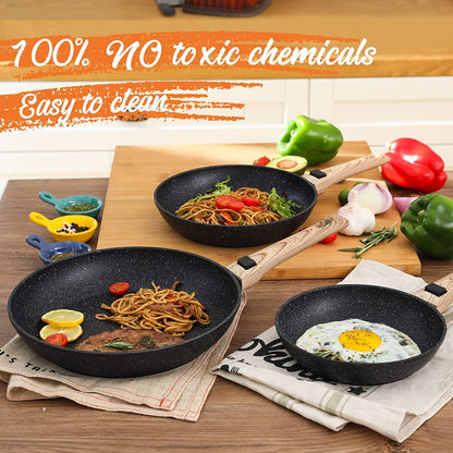 Frying Pan Set Nonstick Skillet Set for Induction Cooktop with Detachable Handle Marble Coating, Frying Pan Nonstick 8 Inch+9.5 Inch +11 Inch (3PCS)