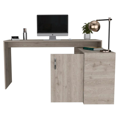 Modern L-Shaped Desk with Stylish Single Door Cabinet - Sleek Light Gray Finish