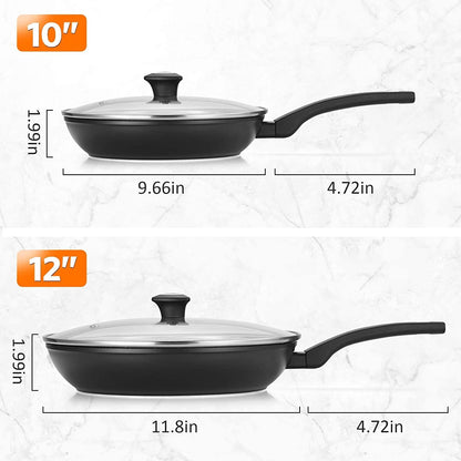 Premium Ceramic Nonstick Frying Pan Set - APEO & PFOA-Free Cookware with Lids - Induction ready & Oven Safe (10"+12")