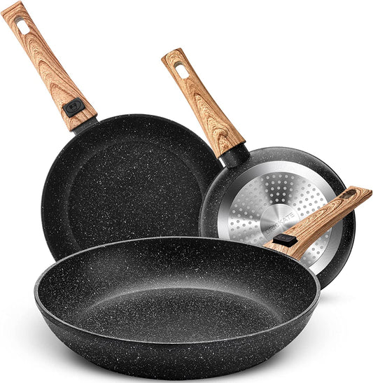 Frying Pan Set Nonstick Skillet Set for Induction Cooktop with Detachable Handle Marble Coating, Frying Pan Nonstick 8 Inch+9.5 Inch +11 Inch (3PCS)
