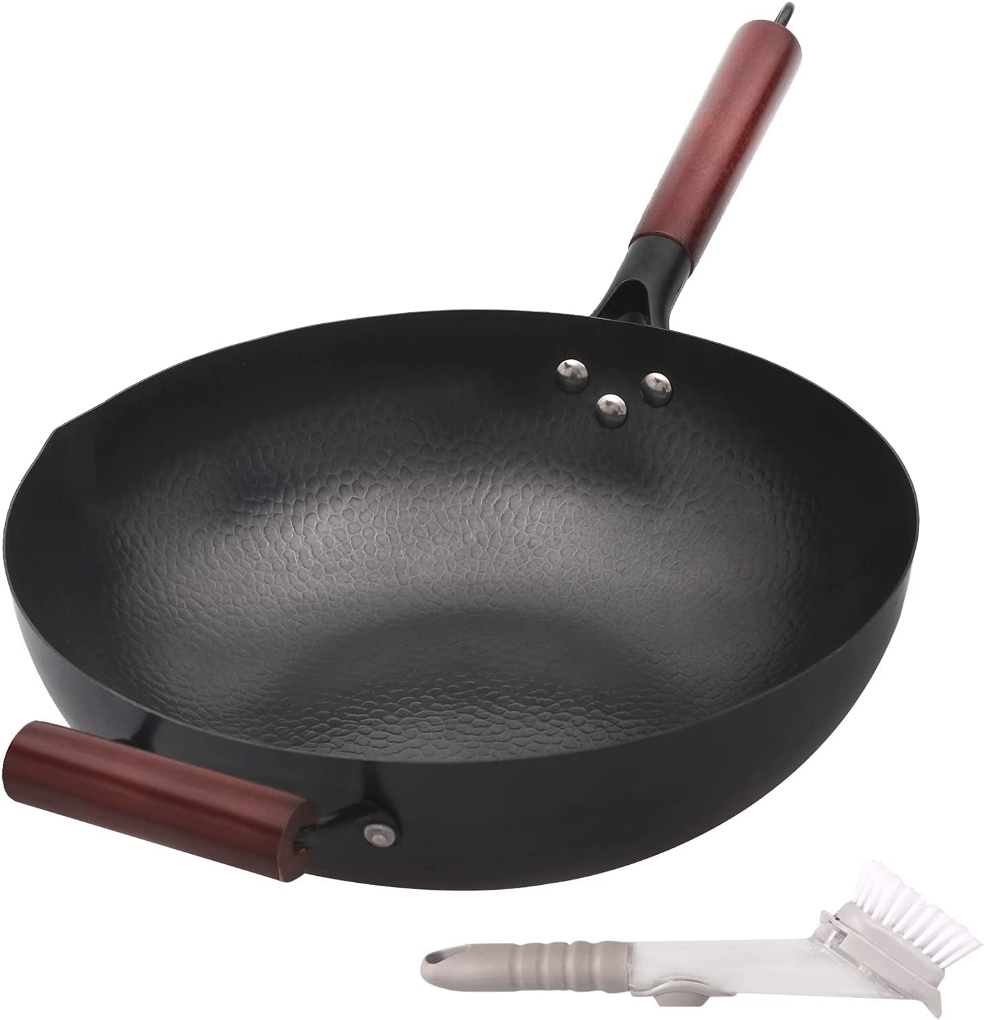 Wok Pan  Woks and Stir Fry Pans Carbon Steel Wok Carbon Steel Pan Flat Bottom Wok Electric Wok Cast Iron Wok No Chemical Coated Chinese Wok for All Stoves (13.5Inches)