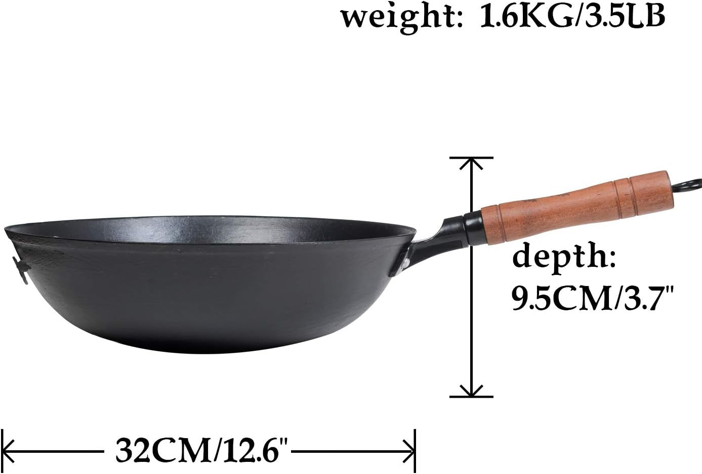 Cast Iron Woks and Stir Fry Pans, No Coating, Induction Suitable, Flat Bottom (32Cm/12.6In)